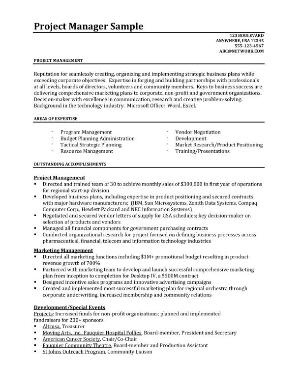Resume career objective project manager